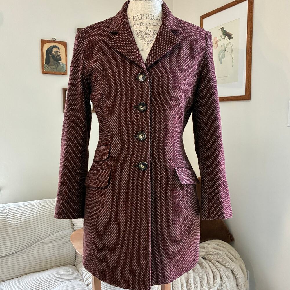 Vintage Gianni Wool Tweed Burgundy Red Structured Petite Coat Blazer Size 8